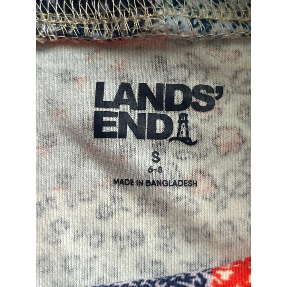 Lands End Womens Patchwork Print Mock Neck 100% Cotton Top Size Small